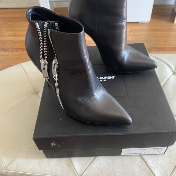 Yves Saint Laurent Black Leather Ankle Booties with High Heel - Picture 2 of 7